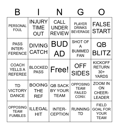 FOOTBALL Bingo Card