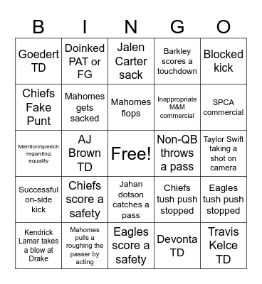 Super Bowl LIX Bingo Card