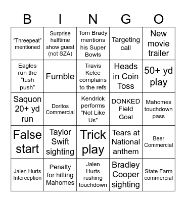 SUPER BOWL Bingo Card