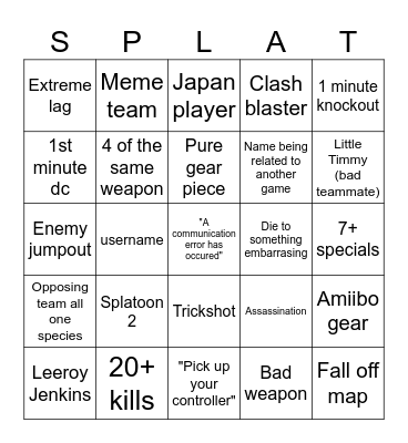 Splatoon 3 Anarchy Open Bingo Card