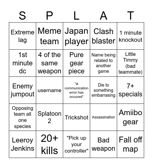 Splatoon 3 Anarchy Open Bingo Card