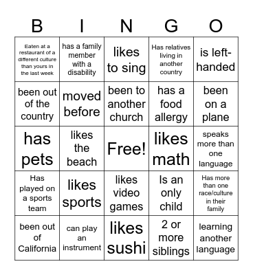 Inclusivity BINGO Card