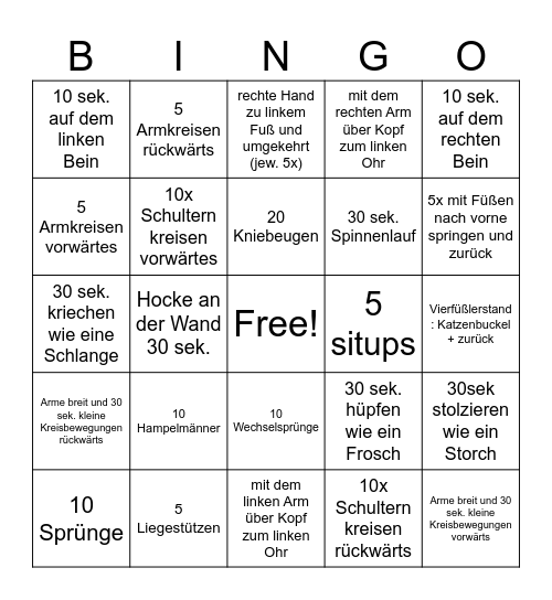 Fitness-Bingo Card