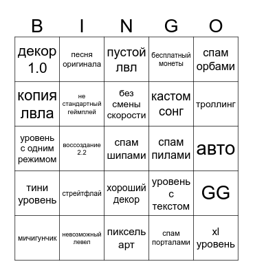 Geometry dash rus Bingo Card