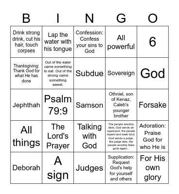Sunday School Bingo Card