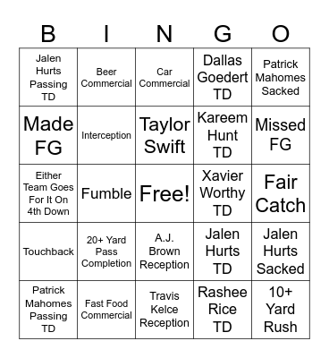 Super Bowl LIX Bingo Card