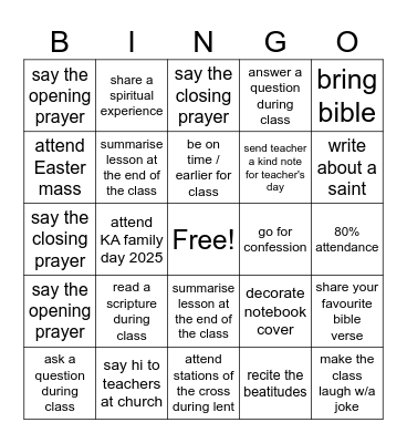 YEAR 5 BINGO CARD Bingo Card
