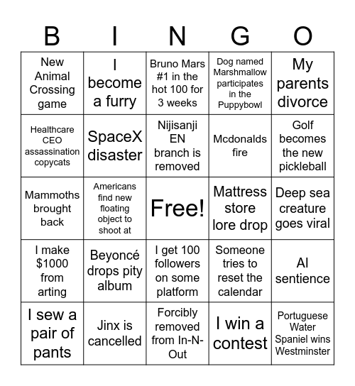 2025 Bingo Card