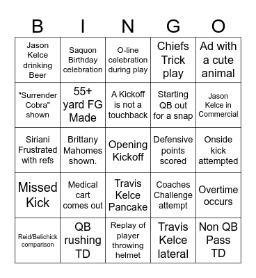 Boxscore Super Bowl BINGO Card