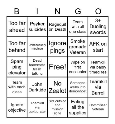 Darktide Bingo Card