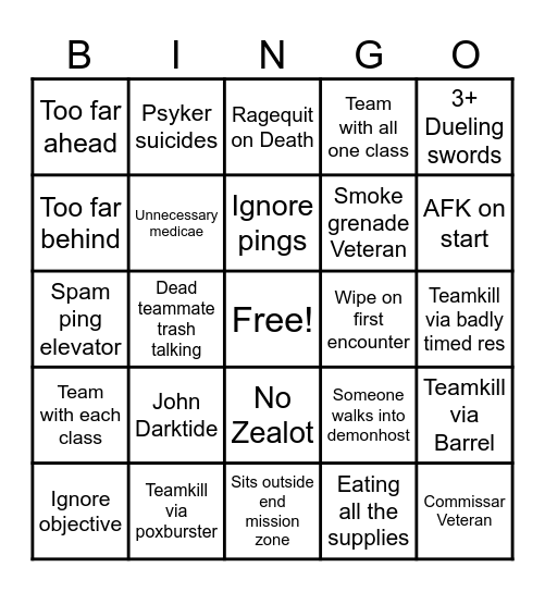 Darktide Bingo Card