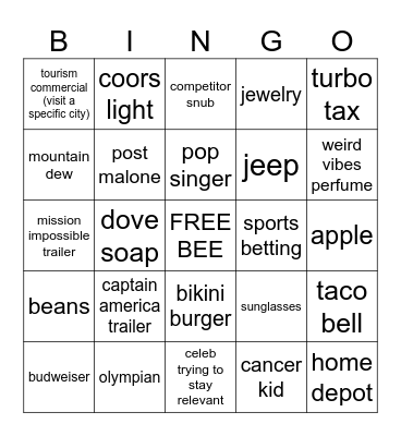 SUPER COMMERCIAL BINGO Card