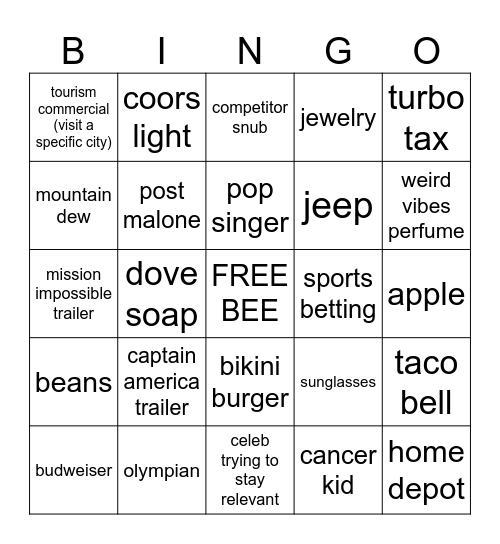 SUPER COMMERCIAL BINGO Card