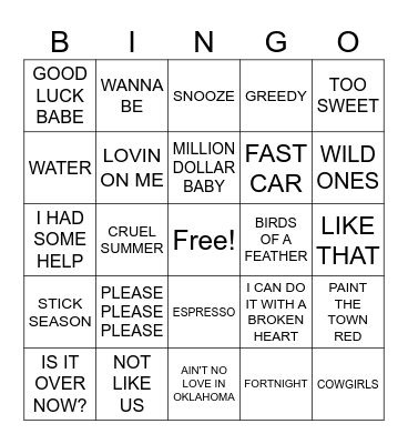 TOP 100 SONGS Bingo Card