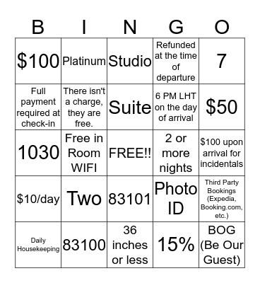 Review! Bingo Card
