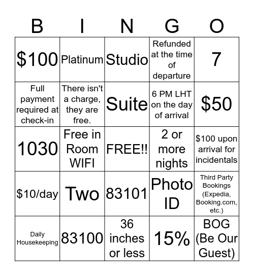 Review! Bingo Card