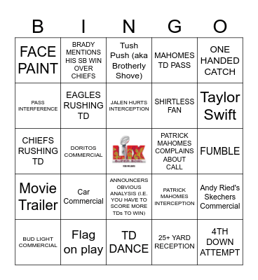 Super Bowl LIX Bingo Card