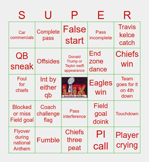 Super Bowl LIX Bingo Card