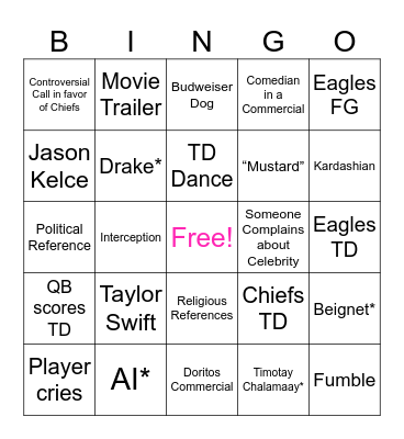 2nd Annual SuperBowl Bingo Card