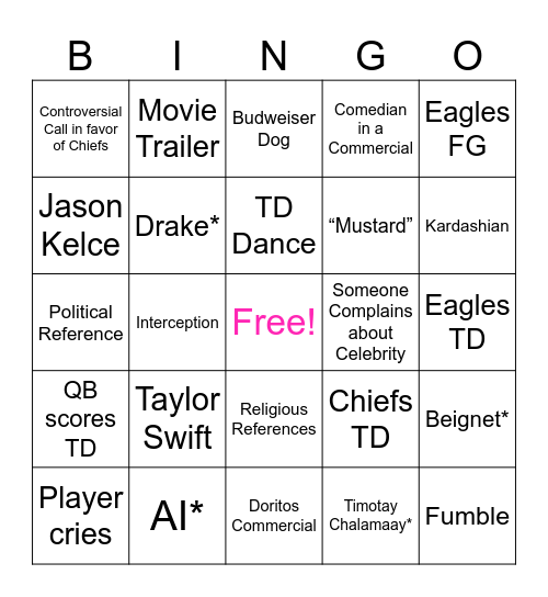 2nd Annual SuperBowl Bingo Card
