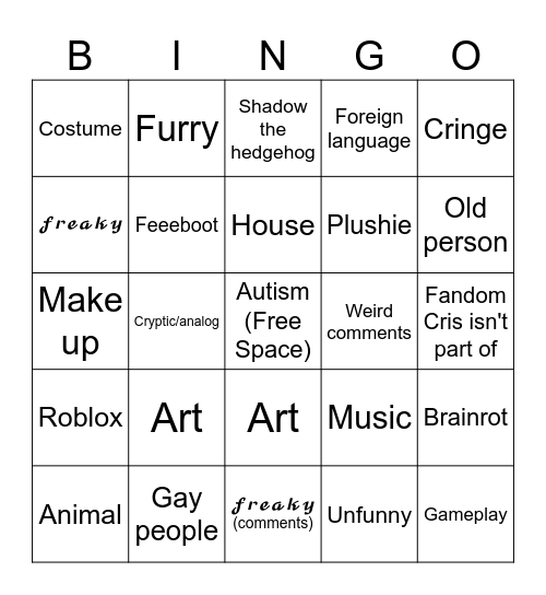 Instagram reels Bingo Card