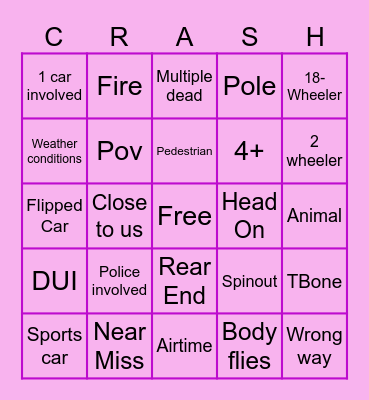 Car Crash Bingo Card