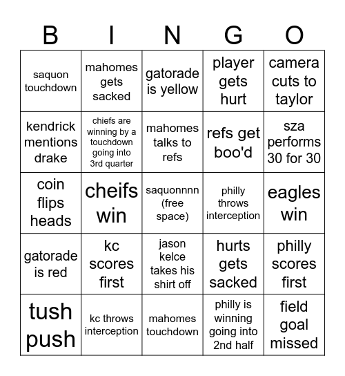 the superest of bowls Bingo Card