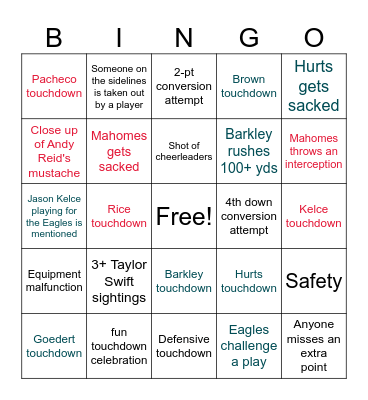 Super Bowl LIX: Eagles vs Chiefs Bingo Card