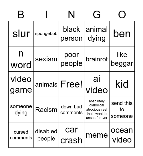intagram reels bingo Card