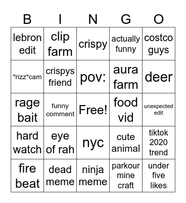 tiktok bingo Card
