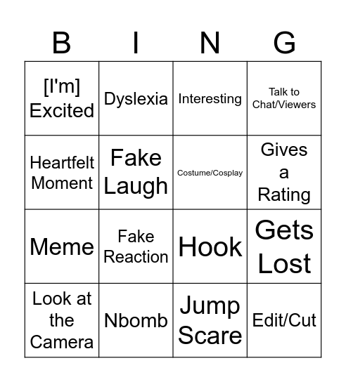 sxs Bingo Card