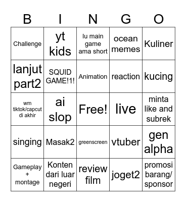 Incognito shorts ID Bingo Card