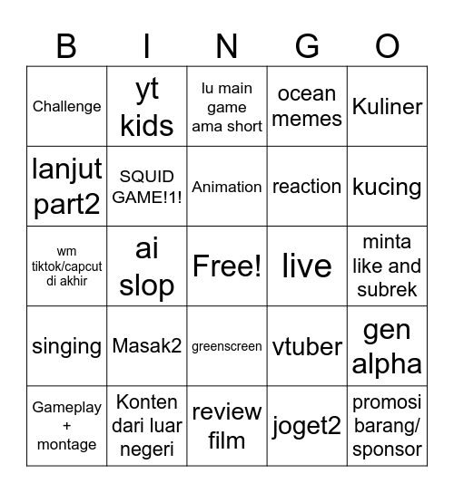 Incognito shorts ID Bingo Card