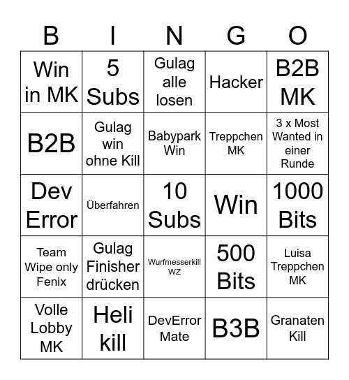 WARZONE BINGO Card