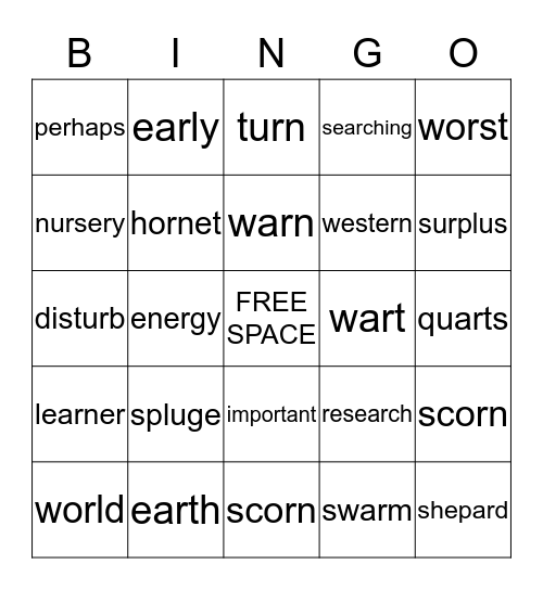 Vowel-r Bingo Card