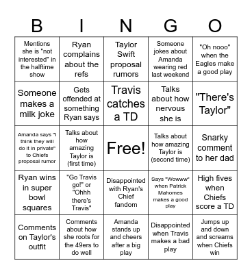 Amanda Super Bowl Bingo Card