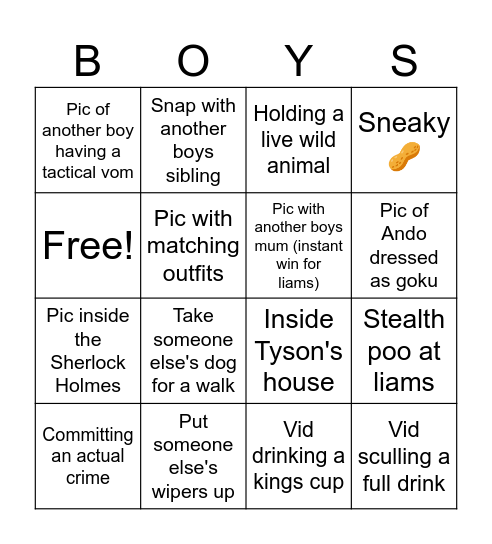 Boys Snapchat Bingo 2025 Bingo Card