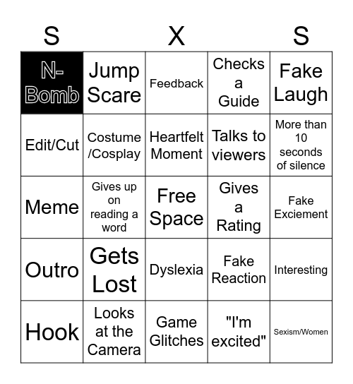 SXS Bingo Card