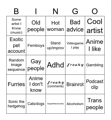 Instagram Reels Random Bingo Card