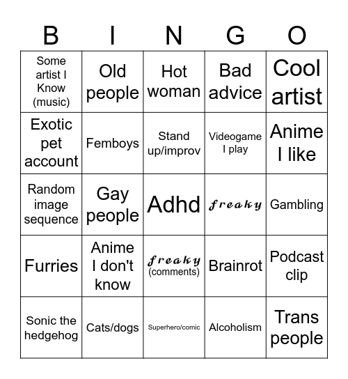 Instagram Reels Random Bingo Card