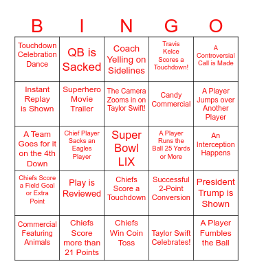 Super Bowl Bingo! Bingo Card