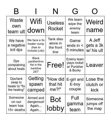 Marvel Rivals Bingo: Mannen Bingo Card