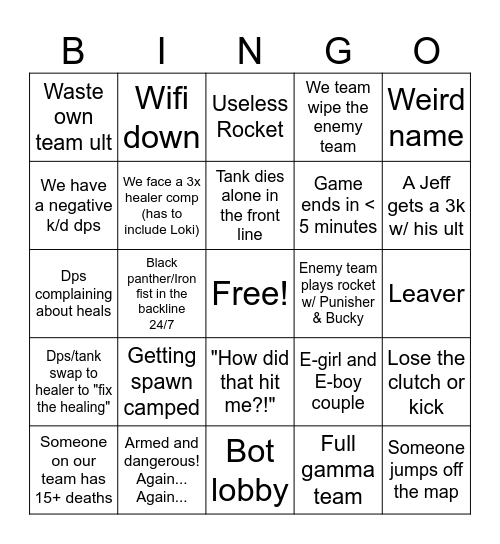 Marvel Rivals Bingo: Mannen Bingo Card