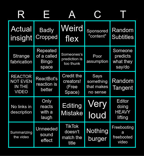 Bad Reactor Bingo Card