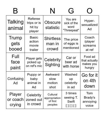 Superbowl LIX Bingo Card