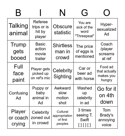 Superbowl LIX Bingo Card
