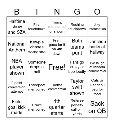 Super bowl 2025 Bingo Card