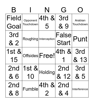 Football Bingo Card