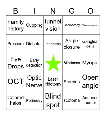 Eye Spy Bingo-A vision for Glaucoma Awareness Bingo Card