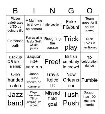 Super Bowl LIX Bingo Card